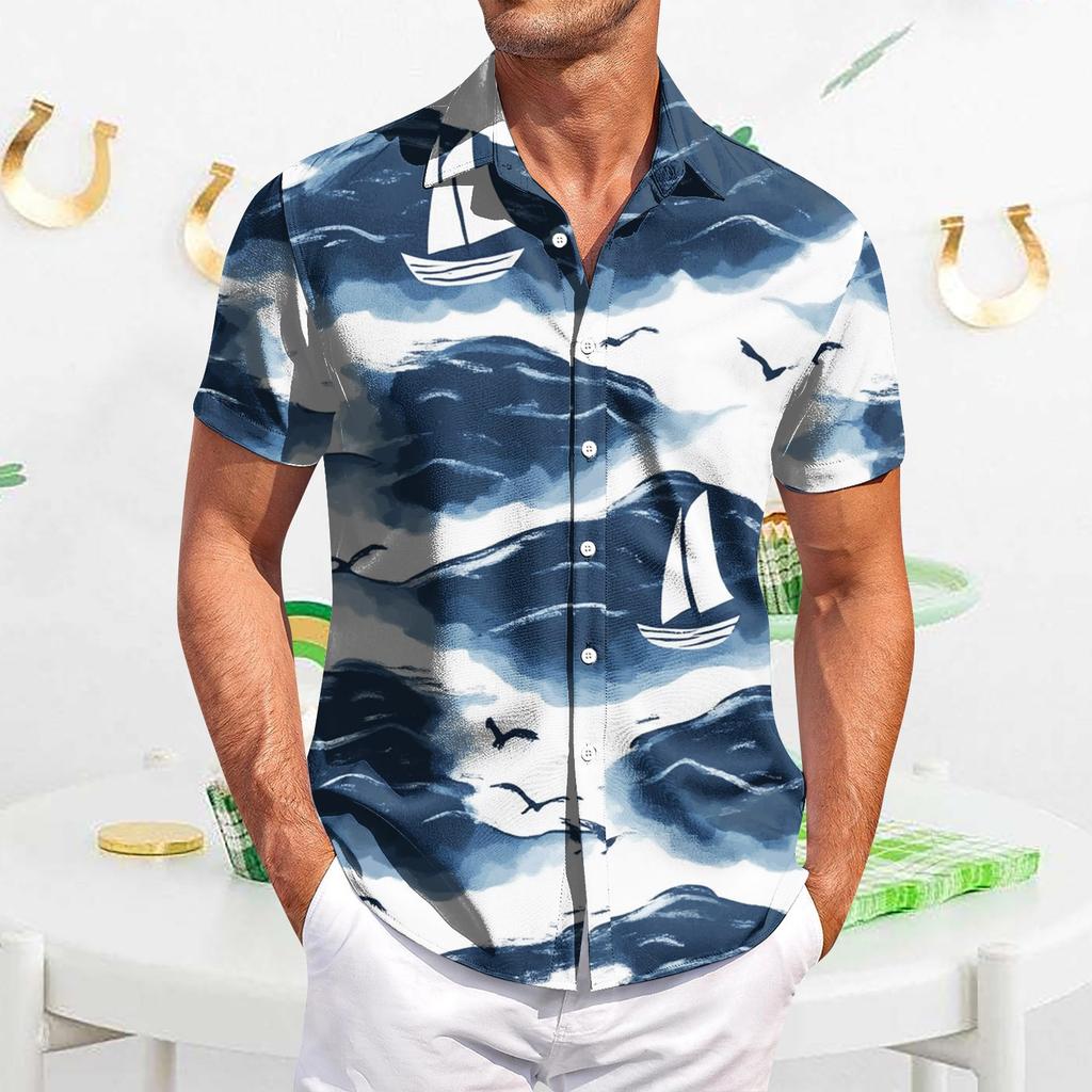 Men's Casual Short-sleeved Shirt Slim Fit Stylish Men's Hawaiian Print
