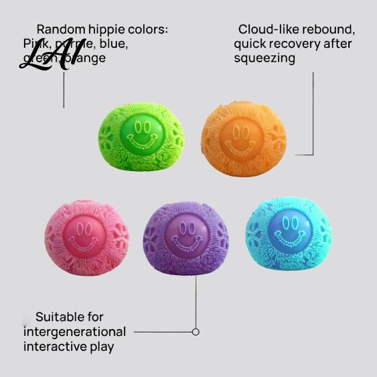 Anti-stress Hand Toy Fuzz Smiling Face Ball Squeeze Stress Relief Fuzzy Fidget Non-sticky Focus Aid Relaxation Anxiety Relieving Office Desk Pinching