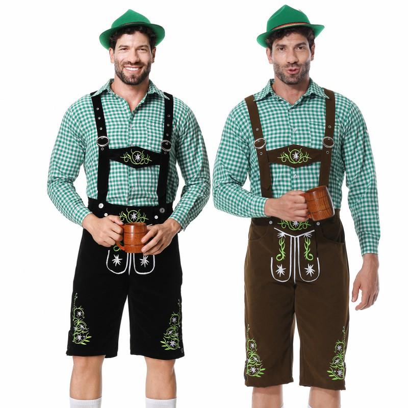 Mens Green German Beer Festival Costume Bavarian Style Halloween Stage Performance