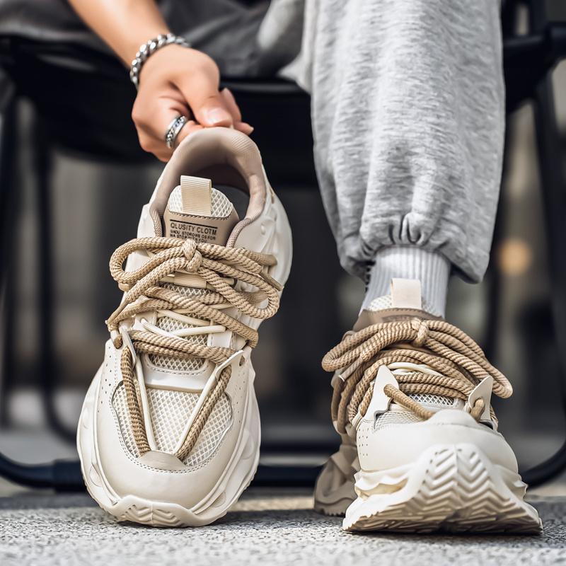 2025 весна новая сетчатая дышащая мужская обувь на шнуровке повседневная спортивная обувь молодежная на толстой подошве с увеличением роста папины модные туфли