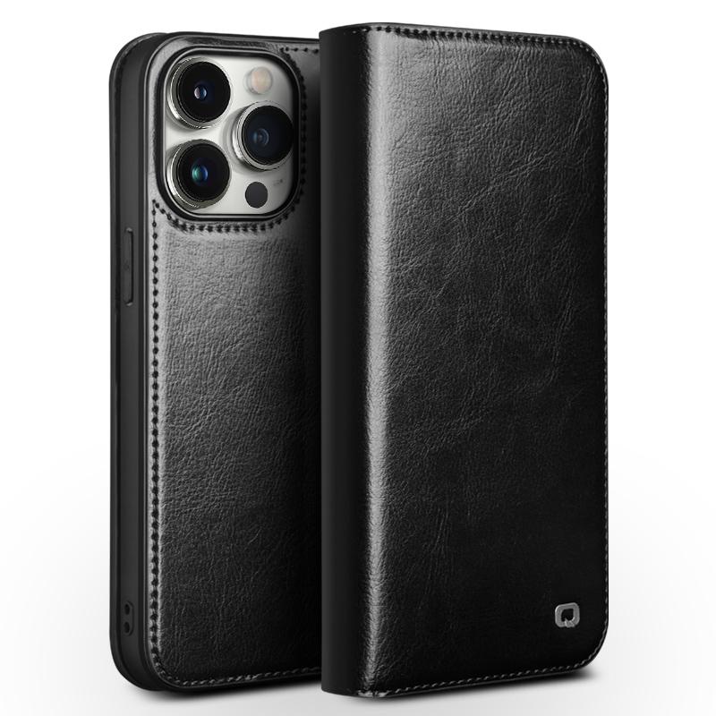 Qialino Genuine Leather Flip Phone Case For Iphone Air 17 16 15 14 Plus 13 12 Pro Max Handmade Fashion Business Cover With Card