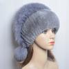 New Lady Winter Warm Natural Rex Rabbit Fur Hat Women Elastic Soft Handmade Knitted Real Fur Cap Fox Fur Beanies Hats