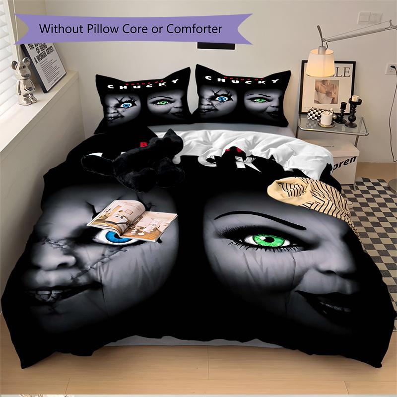 3pcs Bride of Chucky Printed Duvet Cover Set (1 * Cover+2 * Pillowcase, Without Core), Suitable for Home Bedroom, Guest Room, Dormitory Decoratio