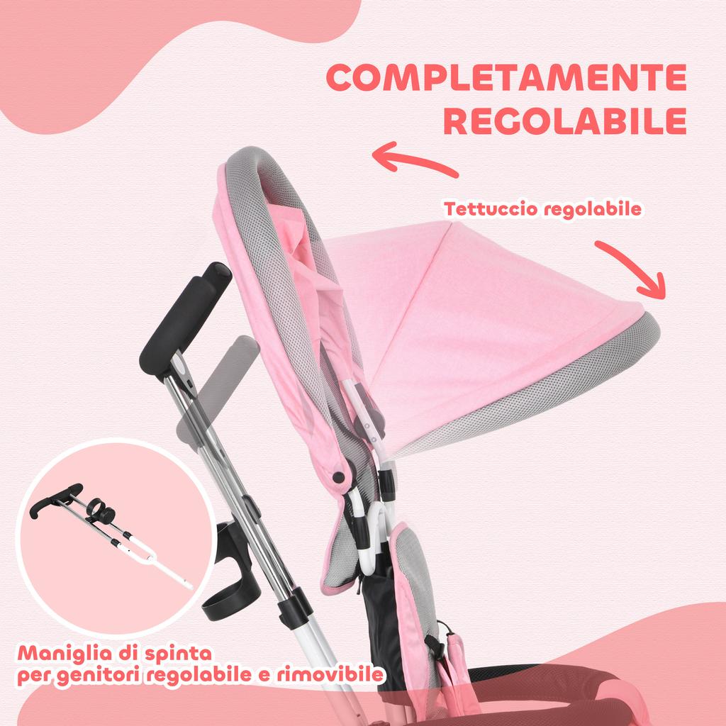 Kids Tricycle, 6-in-1 Handle, Adjustable Canopy, Safety Belt, 1-5 Years, Pink