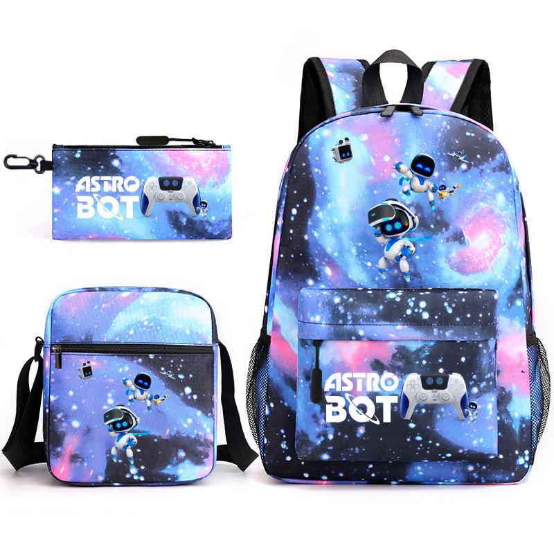Teen Schoolbag, Universe Robot, Primary School Student Starry Sky Personality Heat Transfer Backpack Three-piece Set
