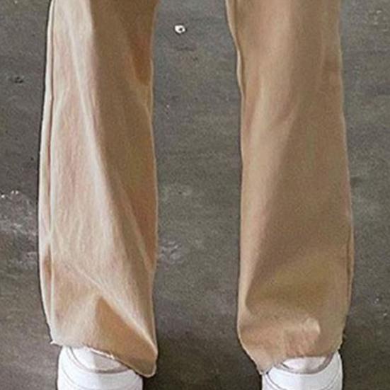 Women Jeans with Pockets High Waist Button Zipper Closure Straight Pants Solid Color Vintage American Style Denim Trousers for Daily Wear Scool