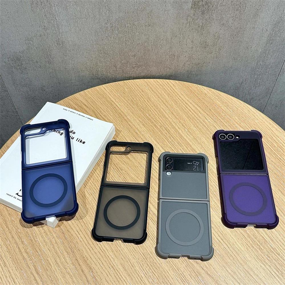 Магнитный полупрозрачный матовый чехол для телефона MagSafe для Samsung Galaxy Z Flip 6 5 4 3 Flip6 Flip5 Flip4 Flip3 5G Противоударный чехол
