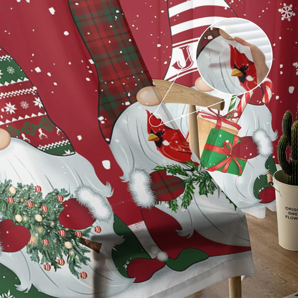 Christmas Gnome Snowflake Robin Red Sheer Curtains for Living Room Decoration Window Curtains Kitchen Tulle Voile Curtains
