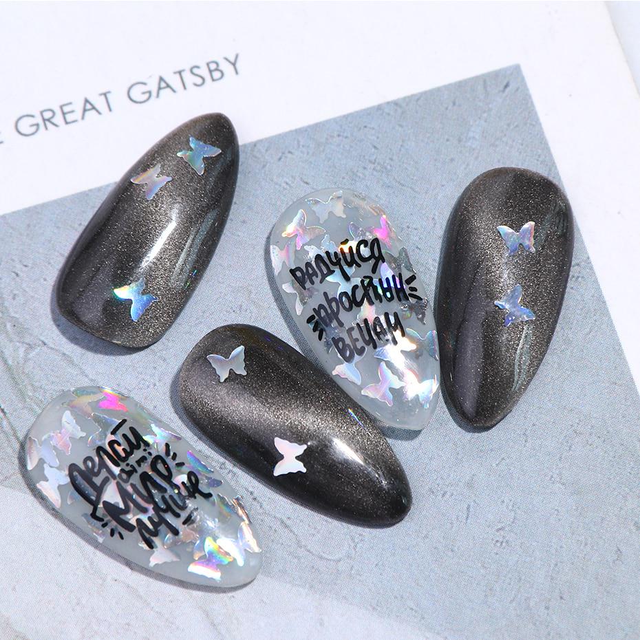 Зеркальные блестящие бабочки для ногтей, блестки, пайетки, разноцветные голографические блестки для ногтей, 3D-хлопья, кусочки, художественные аксессуары
