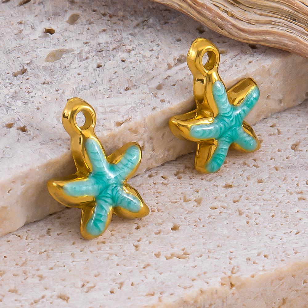 5pcs Fashion Stainless Steel Enamel Golden Starfish Charms Pendants DIY Necklace Bracelet Charm for Jewelry Findings Components