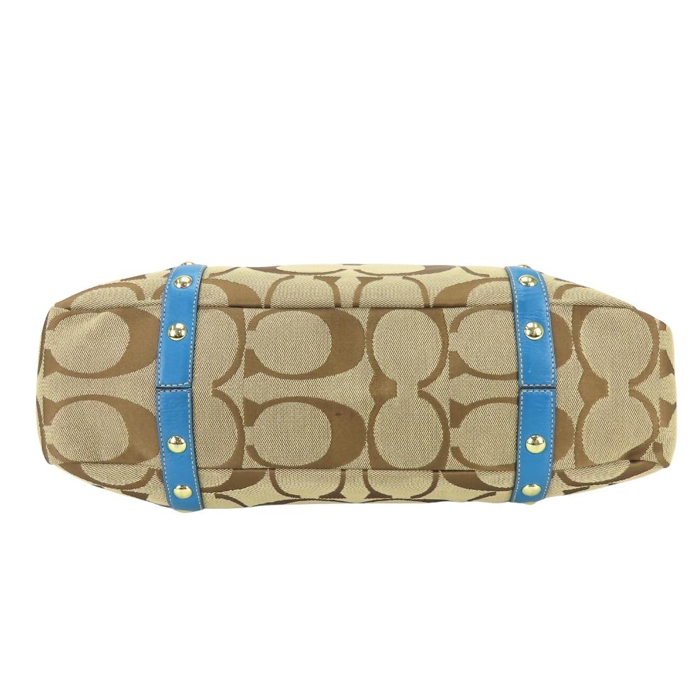Used COACH Tote Bag Signature 1488 canvas/leather blue Brown Studs