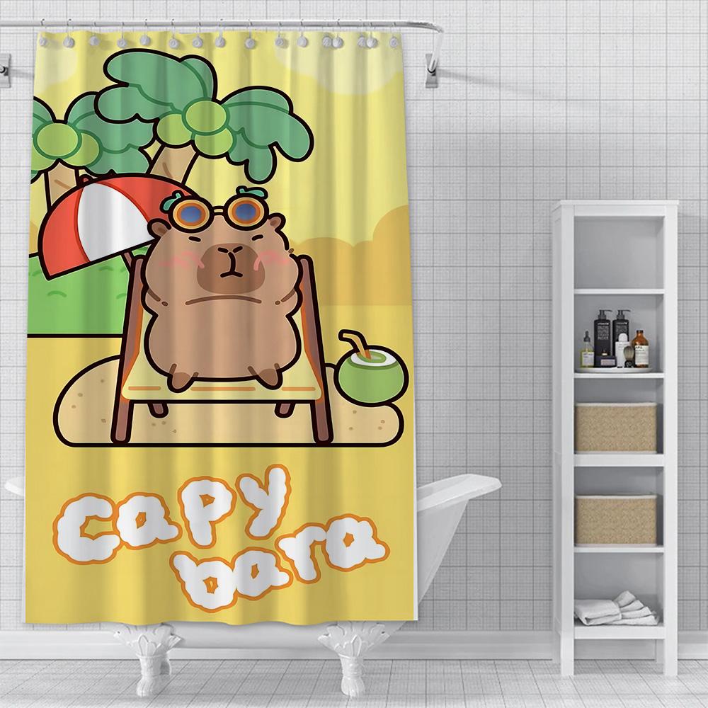 Шторка для душа водонепроницаемая полиэстер краска цветная для ванной Kawaii Капибары домашний декор ванной с крючками