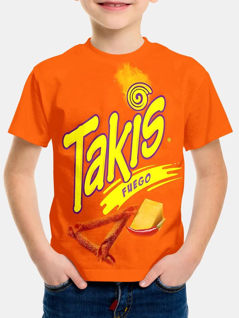 Креативная Забавная Чипсы 3D Печать Takis Индивидуальная Детская Модная Футболка Круглый Вырез Короткий Рукав Мальчики Девочки Дети Повседневные Топы