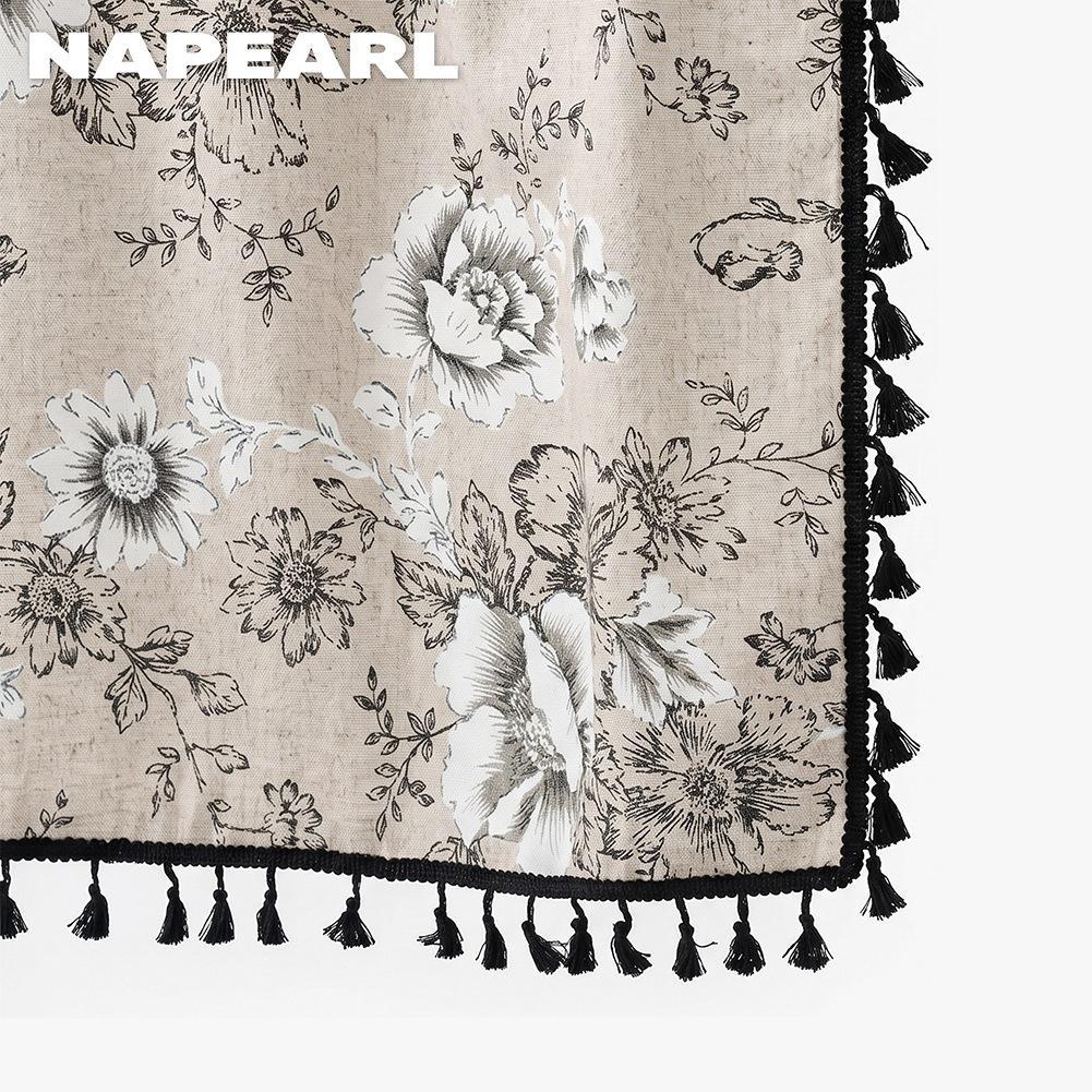 1 шт. NAPEARL Винтажная Черно-Белая Цветочная Юбка для Духовки с Черной Бахромой по Краю, Изолированное Украшение, Занавеска на Дверцу Духовки для Кухни, Домашний Декор
