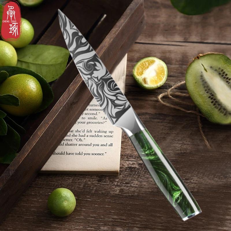 Нож для фруктов из нержавеющей стали, зеленая смола, нежный дамасский узор, нож шеф-повара, универсальный японский нож для хлеба, кухонный нож
