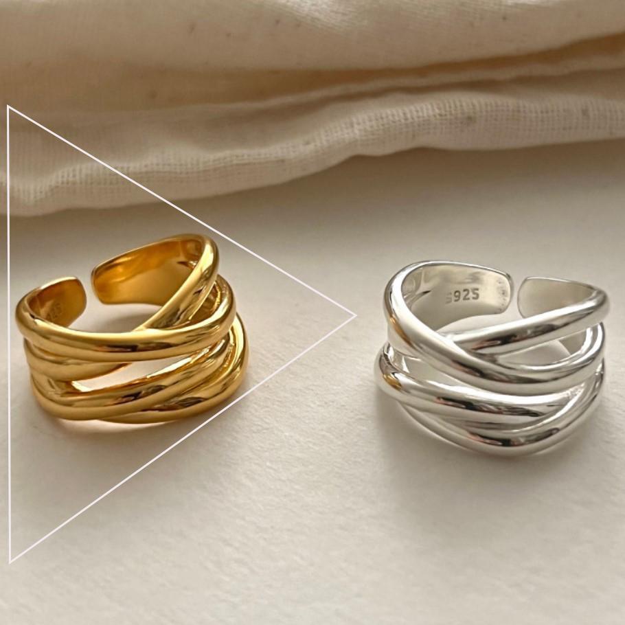 Серебряное кольцо 925 пробы, корейское, геометрический витой плетеный открытый дизайн, женская мода, индивидуальность, простой тренд, ретро, крутые украшения
