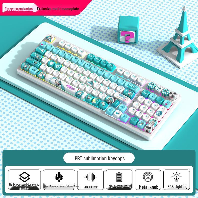 98-клавишная RGB беспроводная Bluetooth механическая клавиатура с тройным режимом - Игровая, для киберспорта и офиса, с настраиваемым экраном