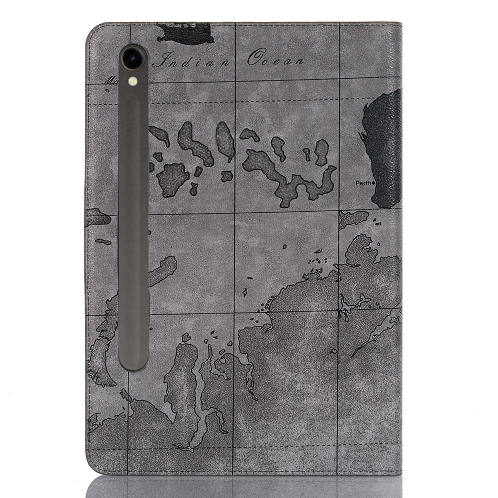 For Samsung Galaxy Tab S9 Wallet Case Map Pattern PU Leather Protective Tablet Cover