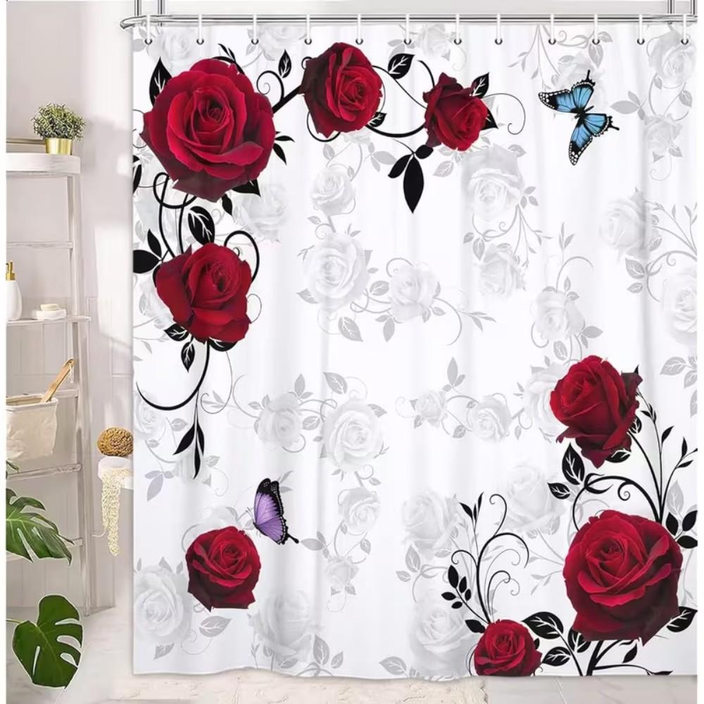 VIKAMA Романтичная Красная Роза Принт Душевая Занавеска, Подходит Для Гостиной, Спальни Домашний Декор, Прочная И Стираемая Ванная Занавеска