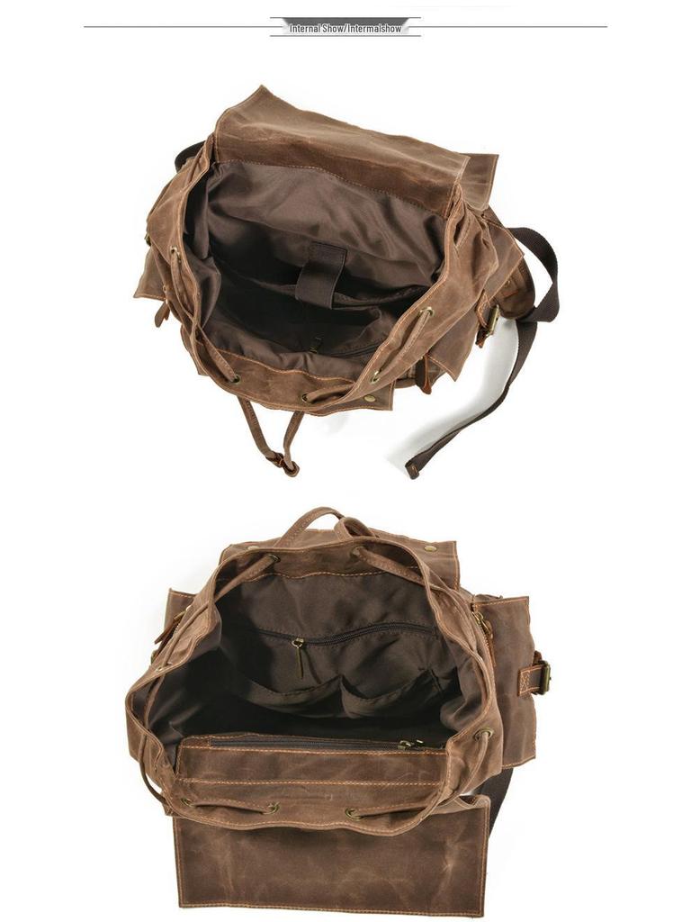 Retro Multi-Pocket Waxed Canvas Travel Backpack for Men