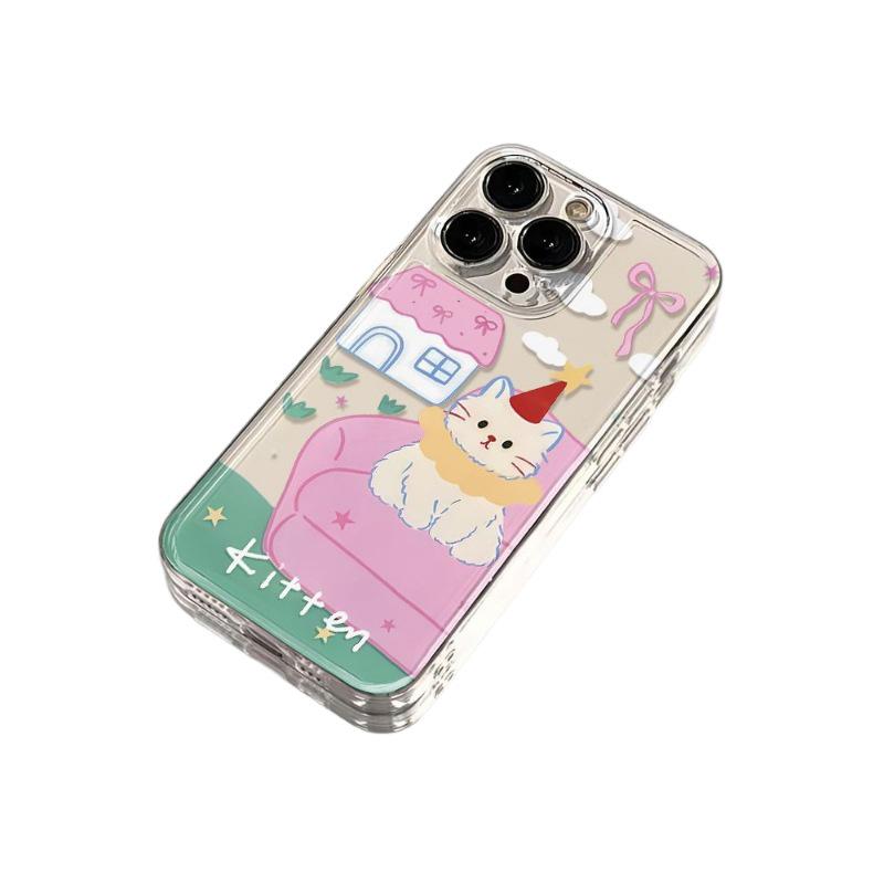 Чехол для телефона Star Pink Sofa Cat для Apple 13-16 Pro Max, прозрачный космический дизайн