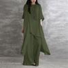 Yousheng комплект из 2 предметов: хлопковый лен, топы, брюки, комплект с круглым вырезом, рукавами до локтя, неровный подол, топы с высокой талией, длинные брюки, комплект, однотонный повседневный наряд