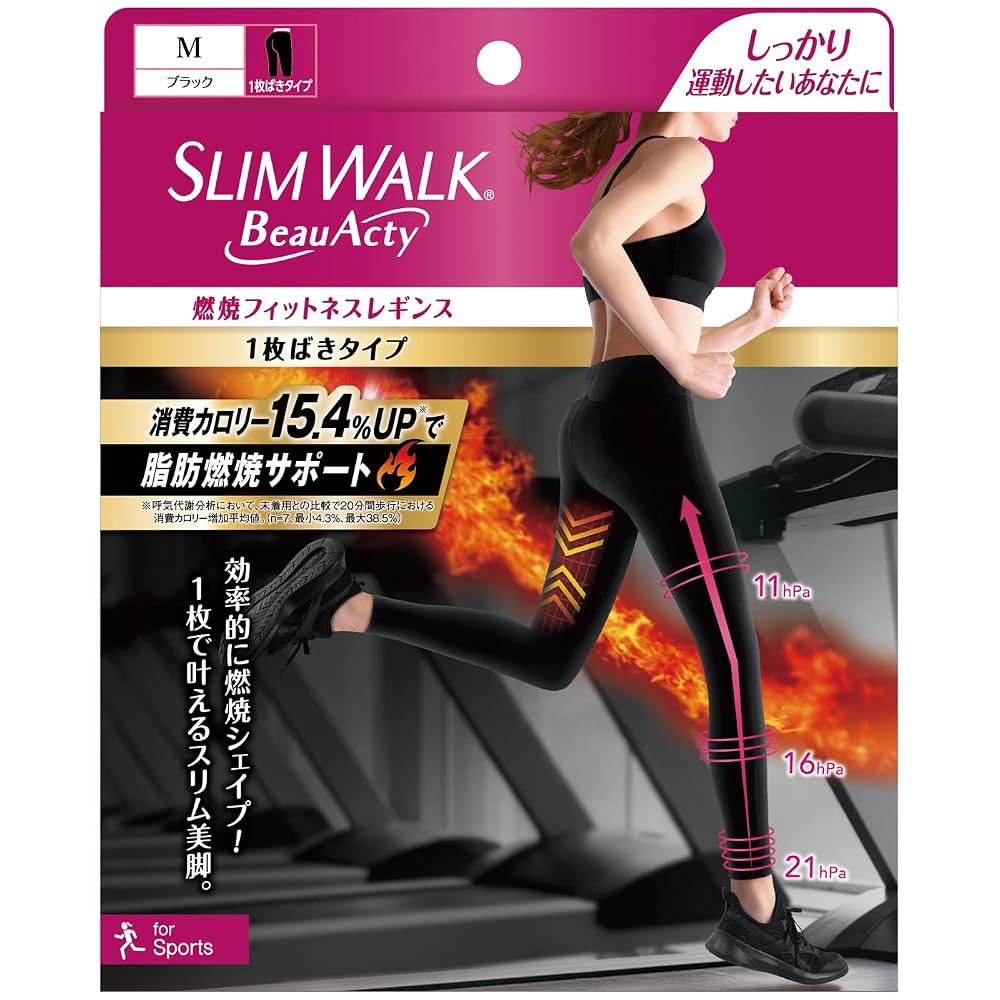 Slimwalk Beau Acty Compression Leggings - Fat Burning Fitness Leggings, Black, Size M, Compression,