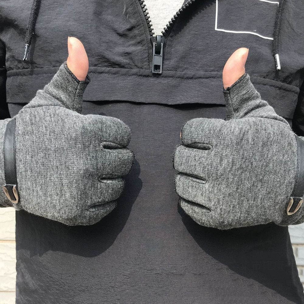 Warm Thick Fingerless Mens Mittens Half Finger Winter Gloves Thermal