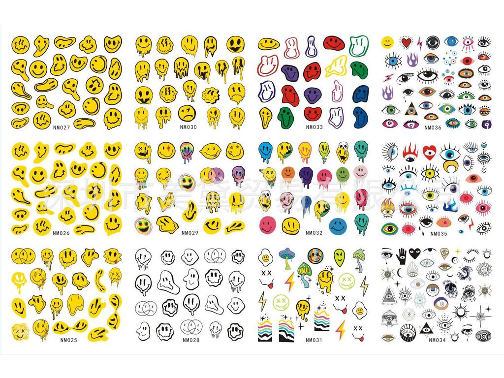 Абстрактные наклейки для ногтей с улыбающимся лицом, вымачиваемые в воде - Большие листы