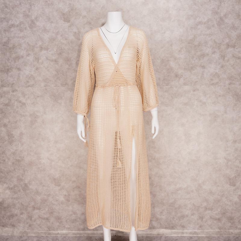 Сексуальное прозрачное сетчатое бикини с длинными рукавами, белая туника, женская пляжная одежда, купальный костюм, летнее пляжное платье D12