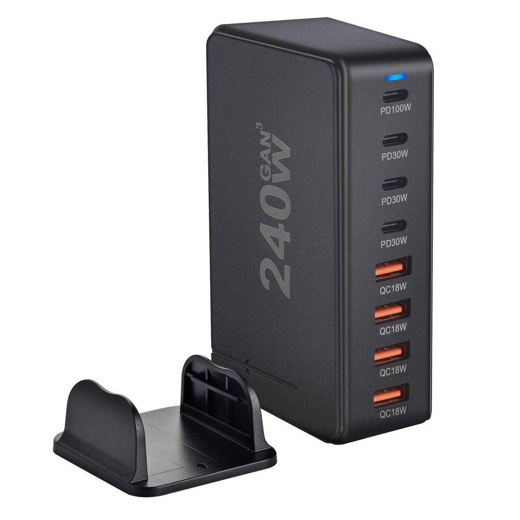 Многопортовое USB PD супербыстрое зарядное устройство на нитриде галлия мощностью 240 Вт для ноутбуков