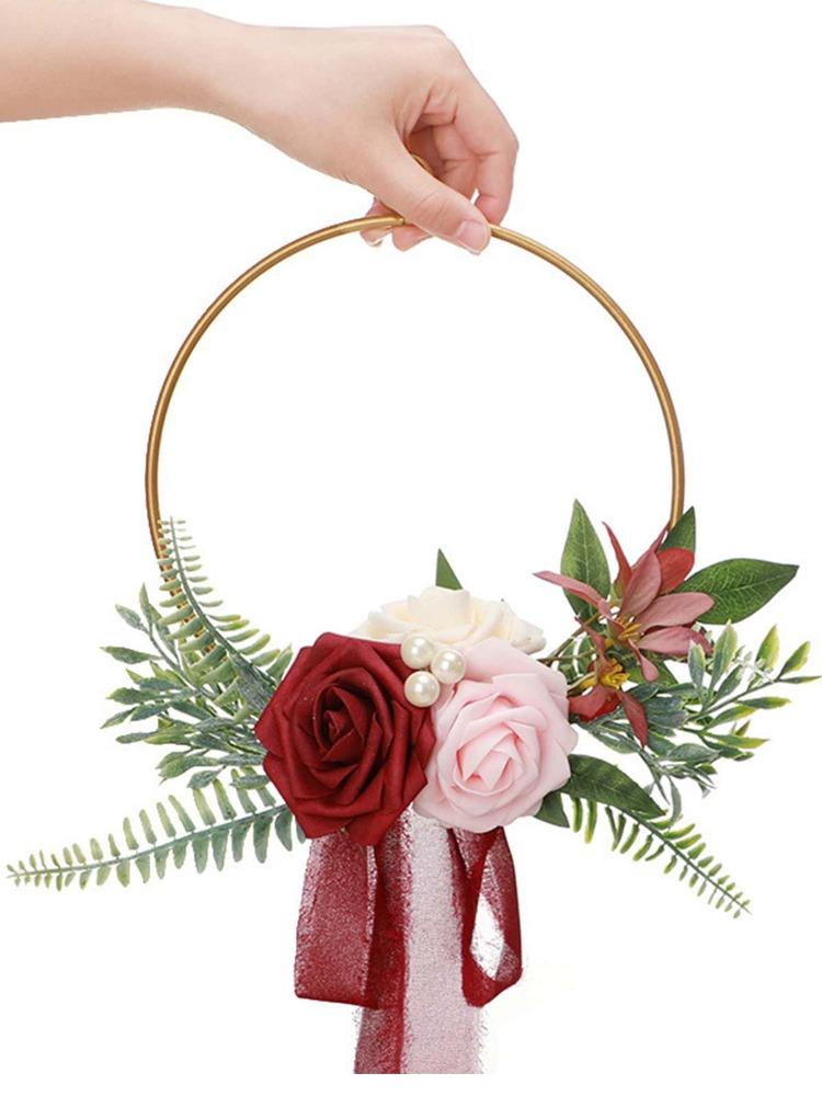 1Pc Metal Wreath Bridesmaid Handheld Wreath Artificial Garland Silk Flower Fake Flower Indoor Outdoor Decoration for Wedding Engagement Ceremony