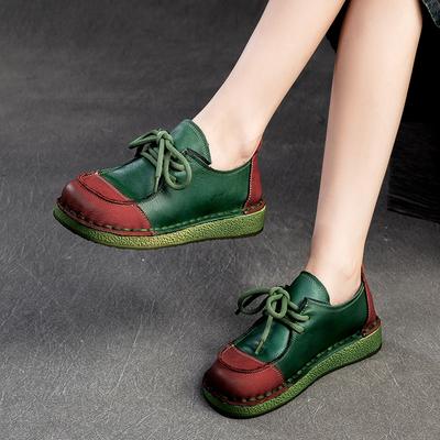 Модная GKTINOO 2024 Осень Новая Шнуровка Ретро Натуральная Кожа Обувь Универсальная Смешанные Цвета Мягкая Подошва Удобная Женская Обувь на Плоской Подошве