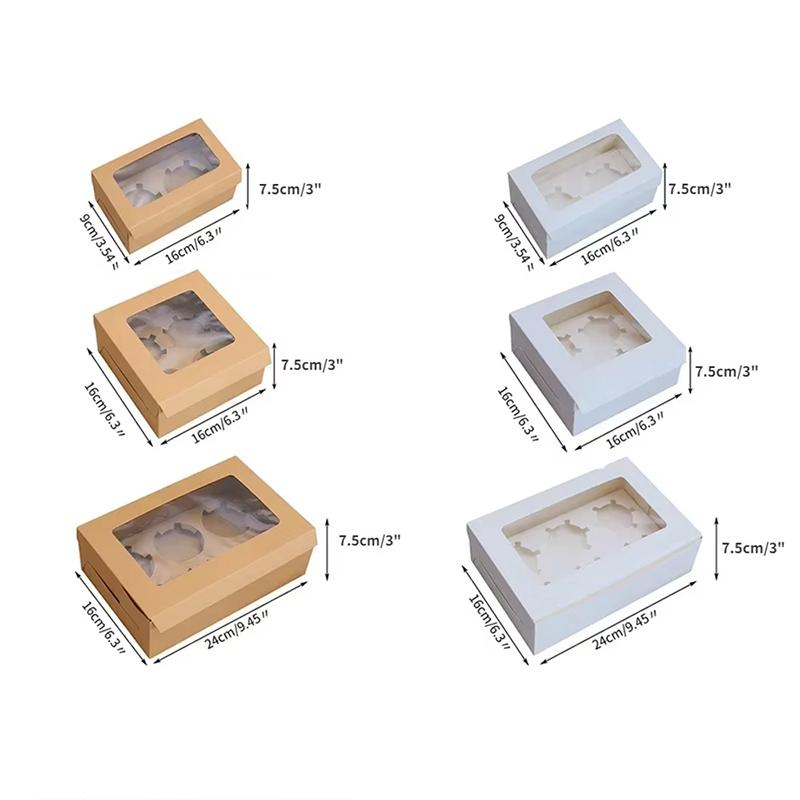 Cupcake Boxes with Inserts Cake Boxes with Clear Window Cake Holder Cupcake Carrier 2/4/6 Holes Muffin Boxes for Holidays