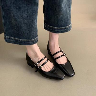 Огромные мягкие и удобные туфли Мэри Джейн на толстом каблуке с квадратным носком и ремешком с двойной пряжкой, новинка весны 2025 года, женские туфли-лодочки на низком каблуке с открытым верхом.