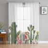 Idyllic Cactus Tropical Plants Sheer Curtains for Living Room Decoration Window Curtains Kitchen Tulle Voile Organza Curtains