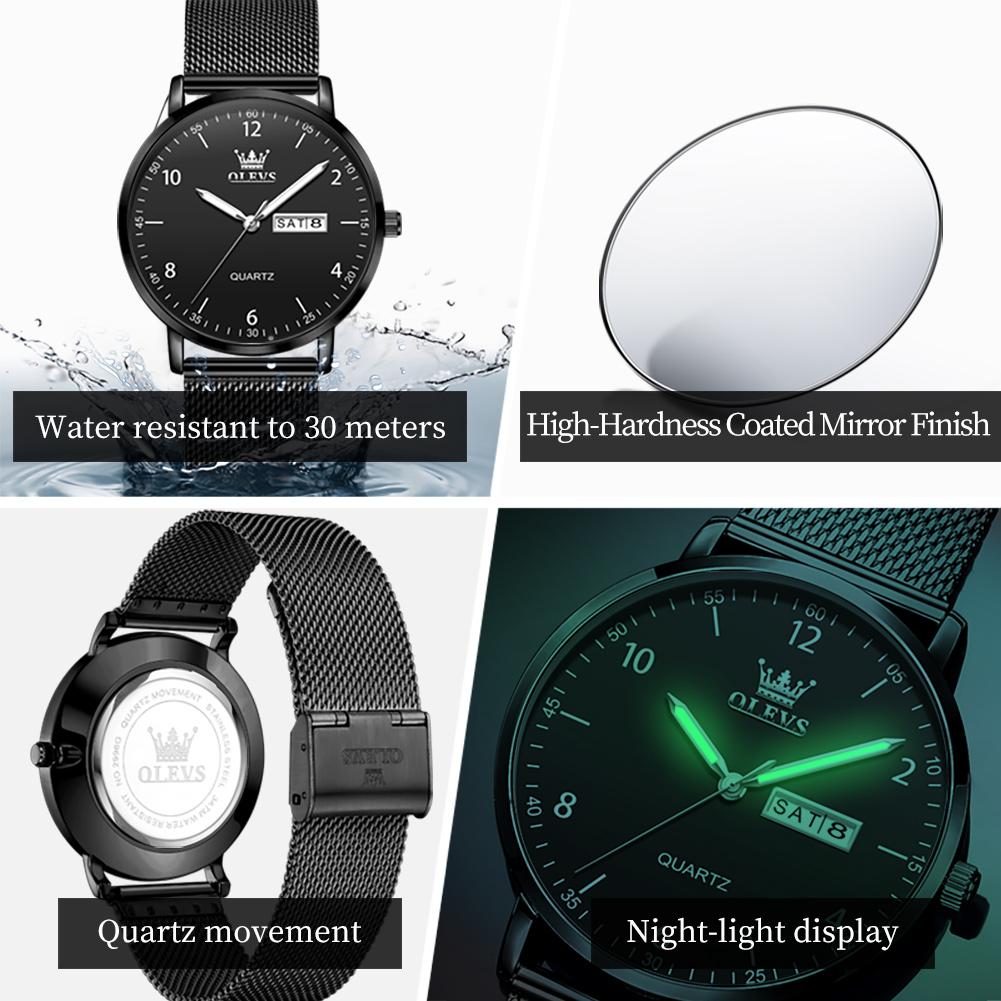 OLEVS 2996 Man Watch Fashion Casual Original Ultra Thin Quartz Wristwatches Waterproof Luminous Week Date Watches For Men New In