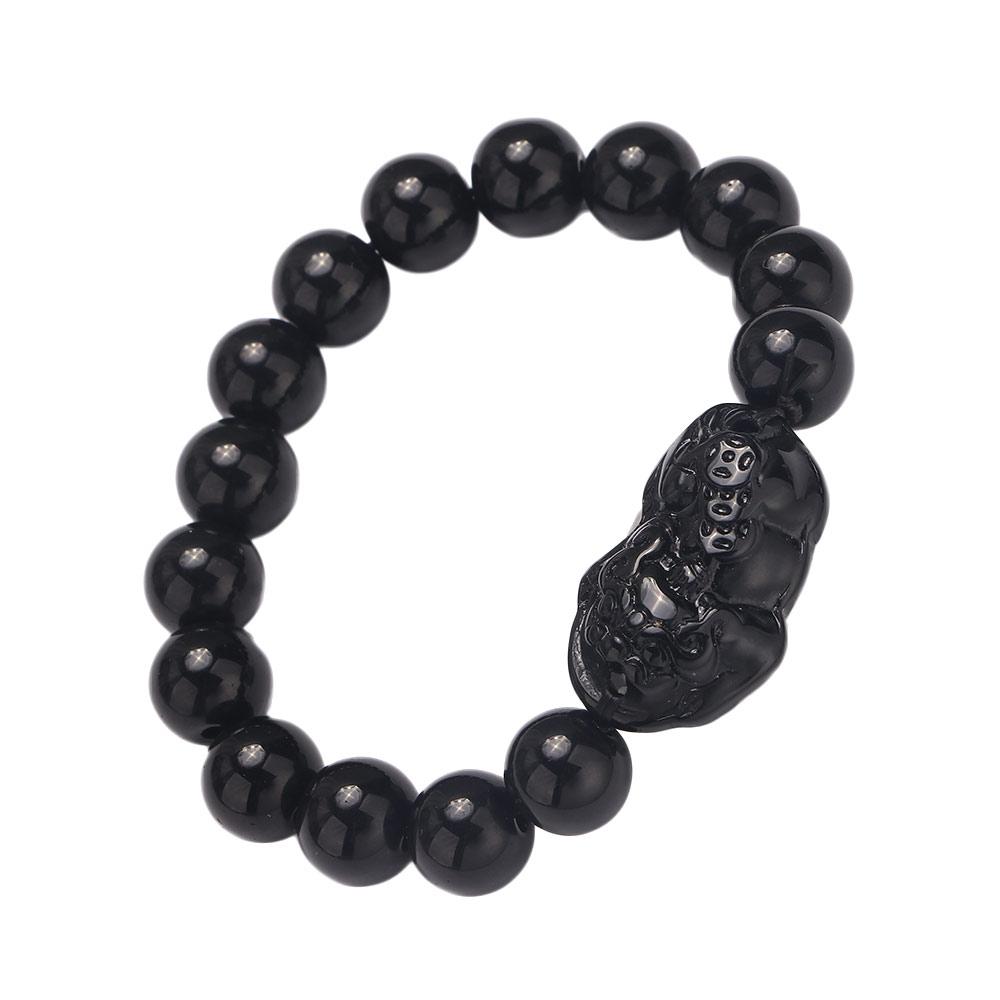 Feng Shui Pixiu Women Attract Wealth Wristband Bracelets Obsidian Stone Beads Good Luck Bangle