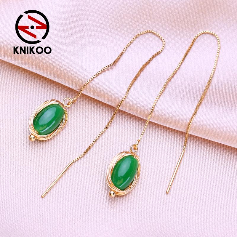 KNIKOO Серьги-капли для женщин, модные зеленые длинные серьги, ювелирные изделия для подарков на свадьбу