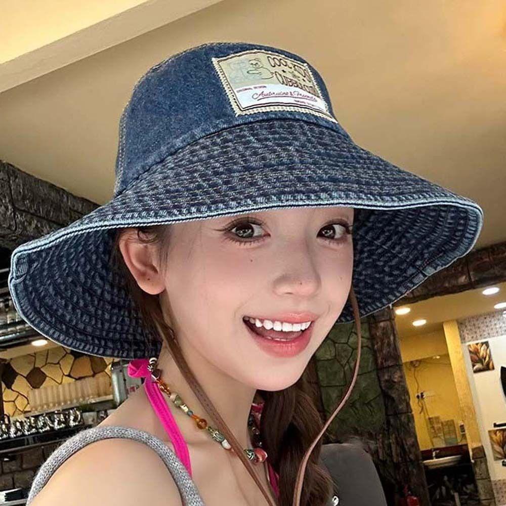 Lightweight Denim Bucket Hats Wide-Brimmed Sun Protection Basin Cap Retro Fisherman Hat Camping
