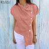 Women Casual V-Neck Summer Short Sleeve Irregular Hem Blouse