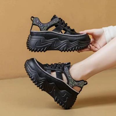 Римские Летние Женские Туфли на Платформе, Туфли-Мюли 2025, Перфорированная Вулканизированная Обувь, Универсальная Дышащая Женская Повседневная Обувь, Женские Сандалии