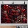 2D Flat Red & Black Birthday Banner 2D Fabric Backdrop for Adult & Romantic Birthday Party Decoration