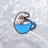 Kanagawa Coffee Cup Enamel Pins Ukiyo-e Ocean Wave Brooches Lapel Badge Fun Japanese Art Jewelry Accessory Gifts For Friends