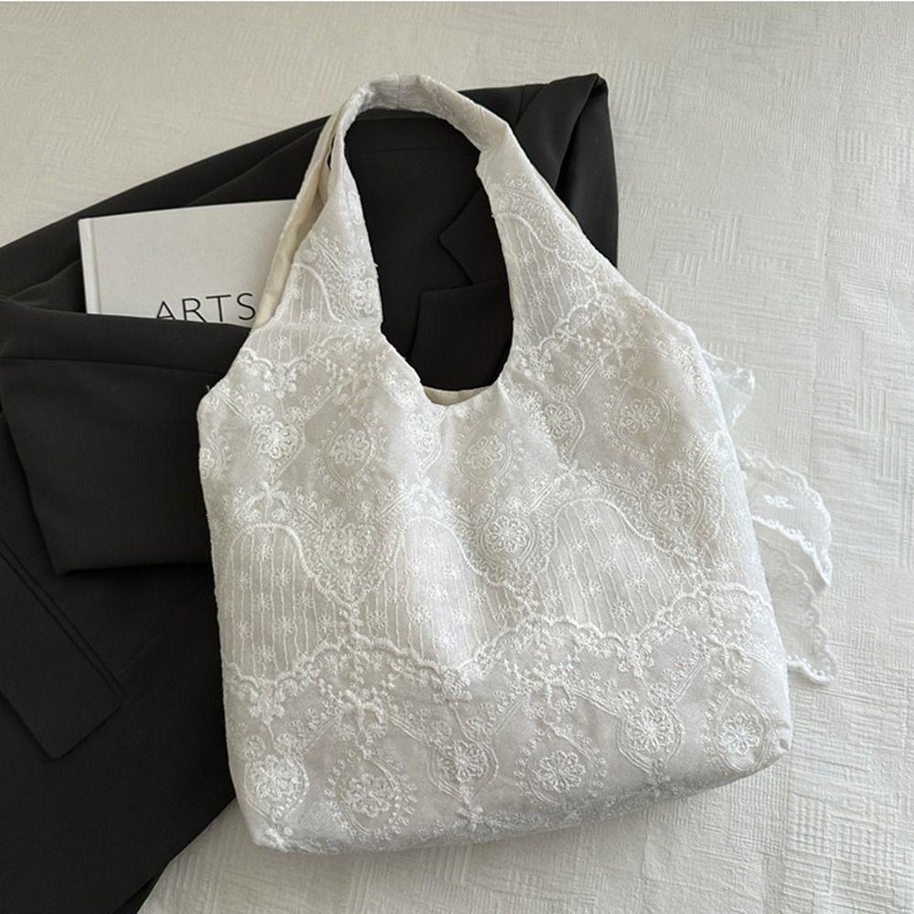 Tote Bag Lace Shoulder Bag Korean Style Large Capacity Bag Big Pouch Simple Canvas Handbag Daily