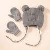 1-4 Years Fleece Lined Winter Earflap Beanie Hat Kids Hat Gloves Set Pom Pom Hat Mittens