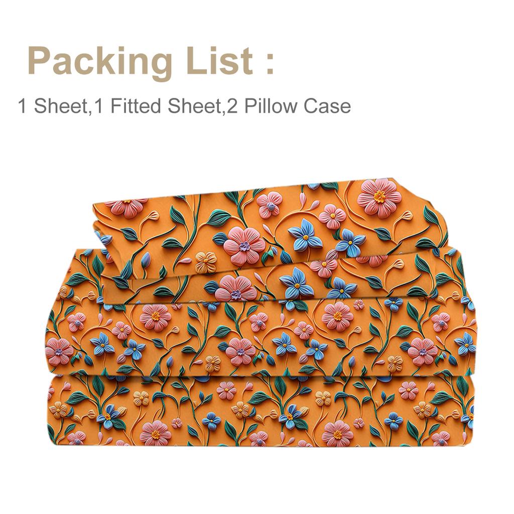 Четырехпредметный комплект 3D «Цветы лозы», окруженный великолепными свежими цветами, включает 1 простыню, 1 пододеяльник, 2 наволочки