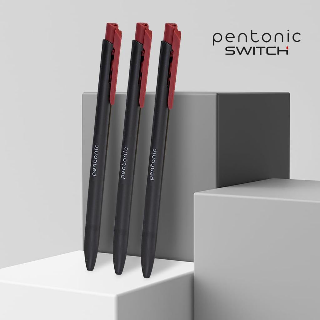 Ручка-автомат Pentonic 0,7 мм, стержень шариковый, красные чернила, упаковка 1 х 10 шт. для офиса, дома и школы