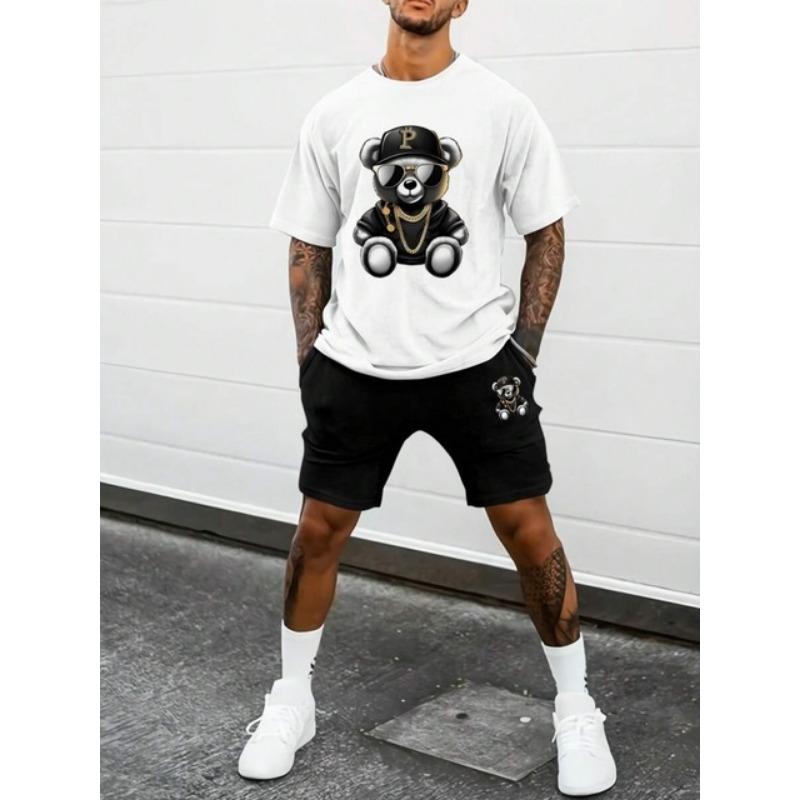 Комплект из 2 предметов уличной моды с короткими рукавами, летняя повседневная мужская футболка для спорта на открытом воздухе, мужские пляжные шорты с 3D-принтом