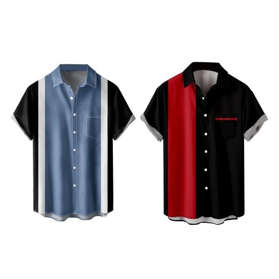 Мужская повседневная рубашка с лацканами, коротким рукавом, на одной пуговице, свободного кроя, в гавайском стиле, рубашка для боулинга на пуговицах